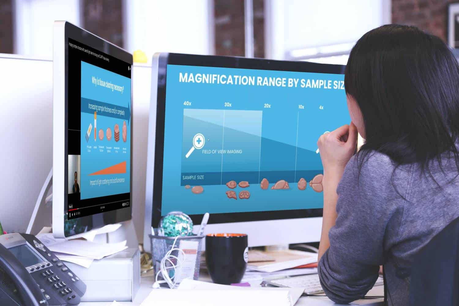 Image of Woman Looking at ClearLight on Dual Screens as part of Bring Biotech to Market Case Study