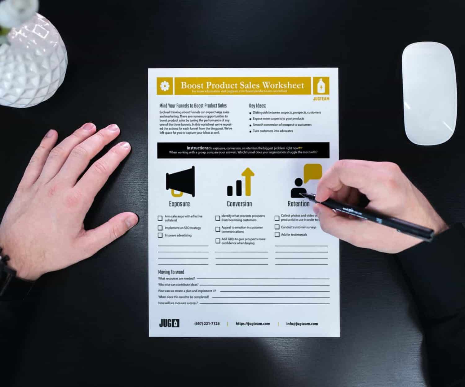 Worksheet that exposes the 3 funnels and 10 ways to boost product sales