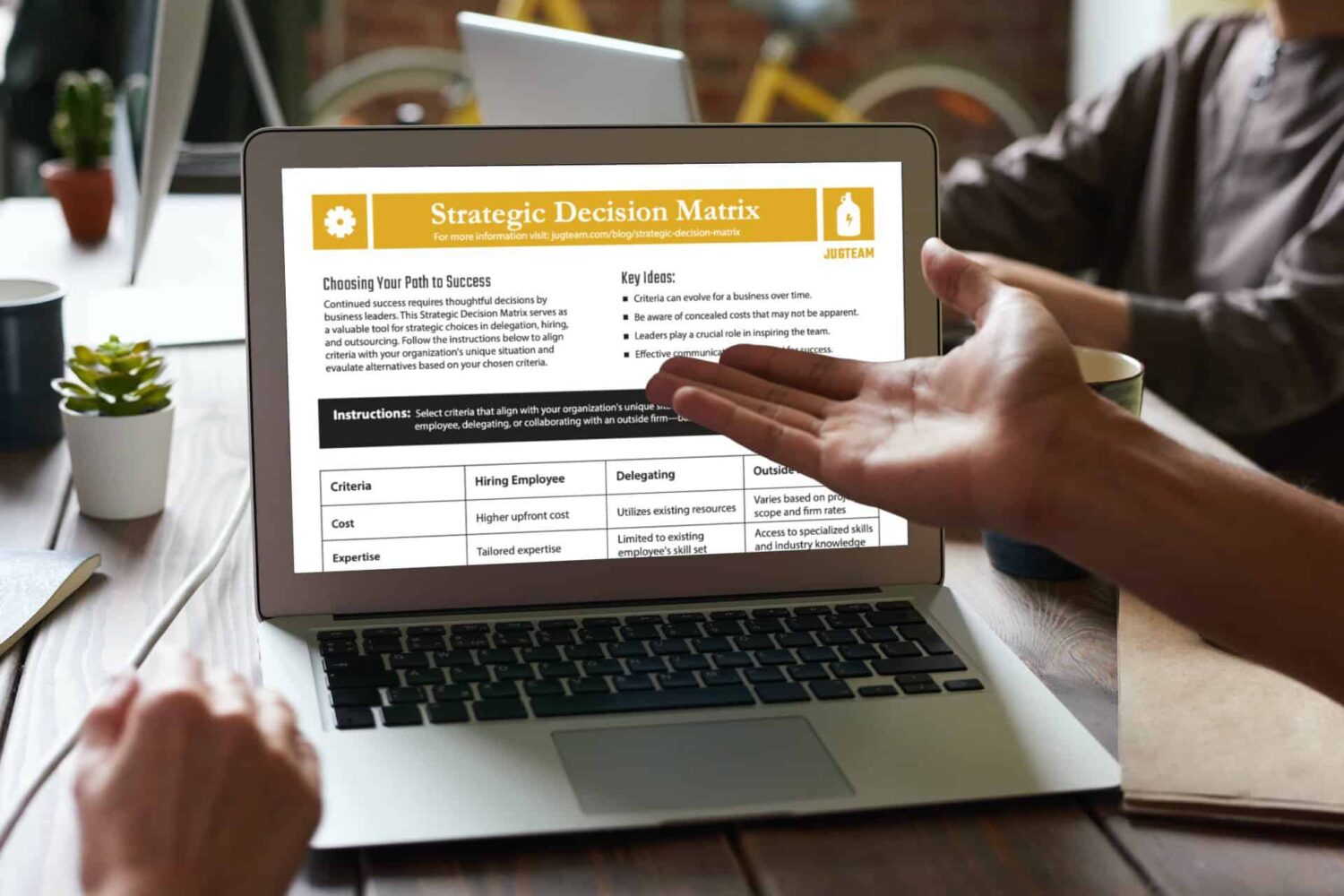 Laptop Computer Screen with Strategic Decision Matrix Shown