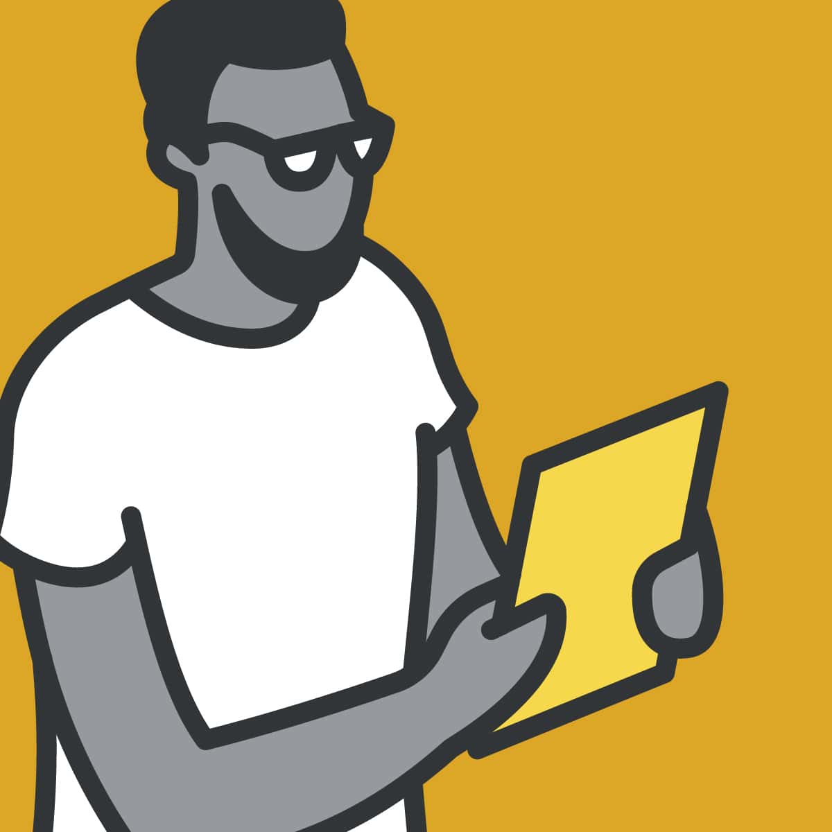 illustration of man reviewing call and meeting records as part of customer strategy tactics